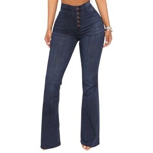 Fashion Nova Button-Front Flare Jeans | Dark Wash | Size 5